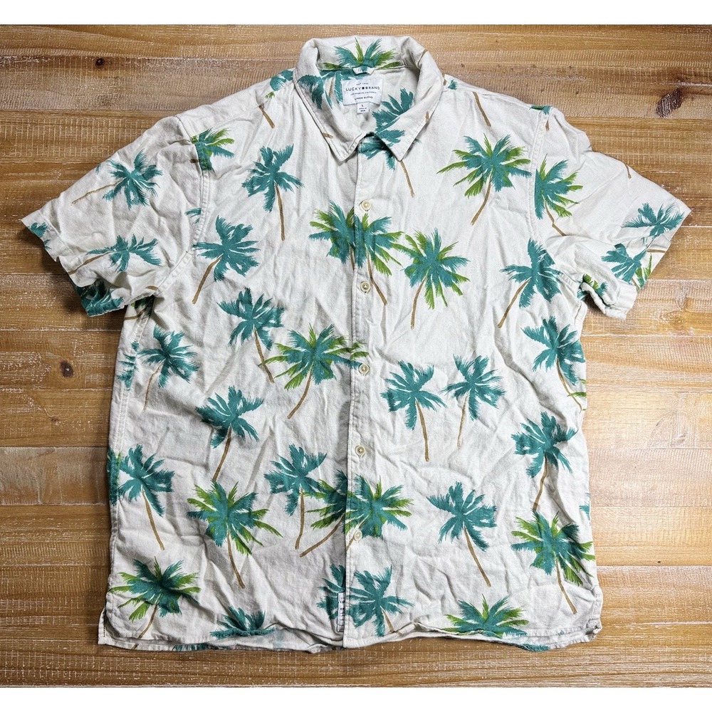 Lucky‎ Brand Shirt Mens Large Linen Blend Hawaiian Tropical Floral Button Up